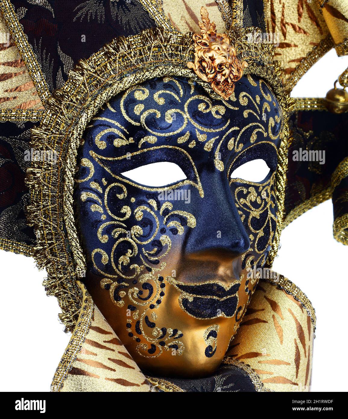 Masque de carnaval vénitien doré noir et bleu Banque D'Images