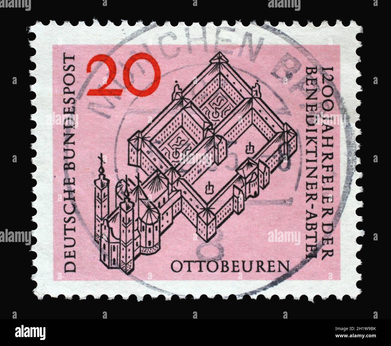 Le timbre imprimé en Allemagne montre l'abbaye bénédictine d'Ottobeuren, 1200e anniversaire, vers 1964 Banque D'Images