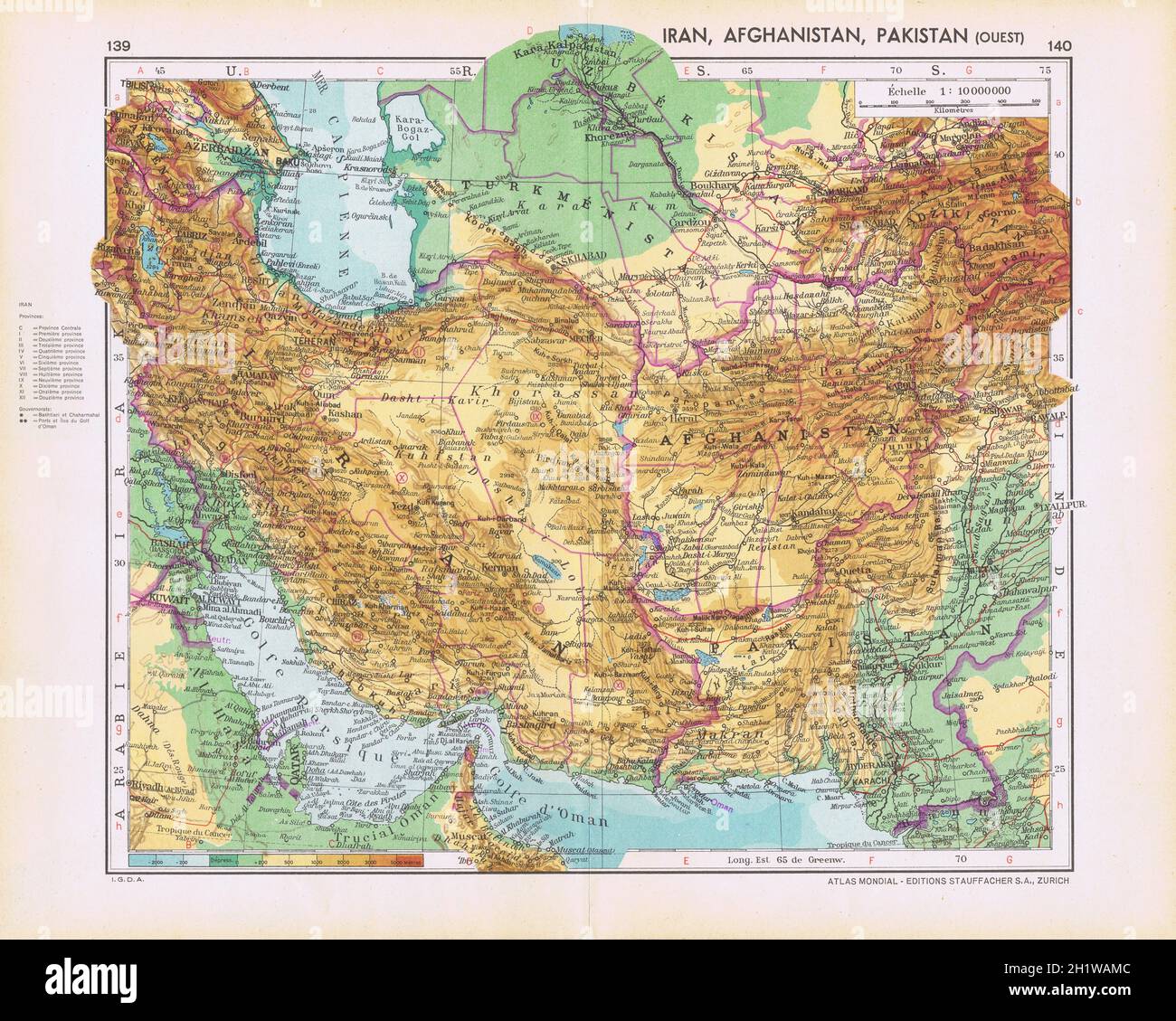 Iran Afghanistan carte du Pakistan 1962 Banque D'Images