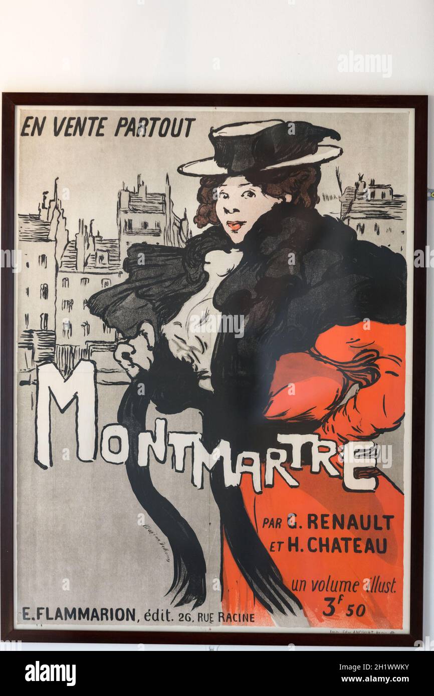 La célèbre affiche de Le Chat Noir, le chat noir, et d'autres photos à Montmartre, Paris sur Le Chat Noir était un cabaret club à Montmart Banque D'Images