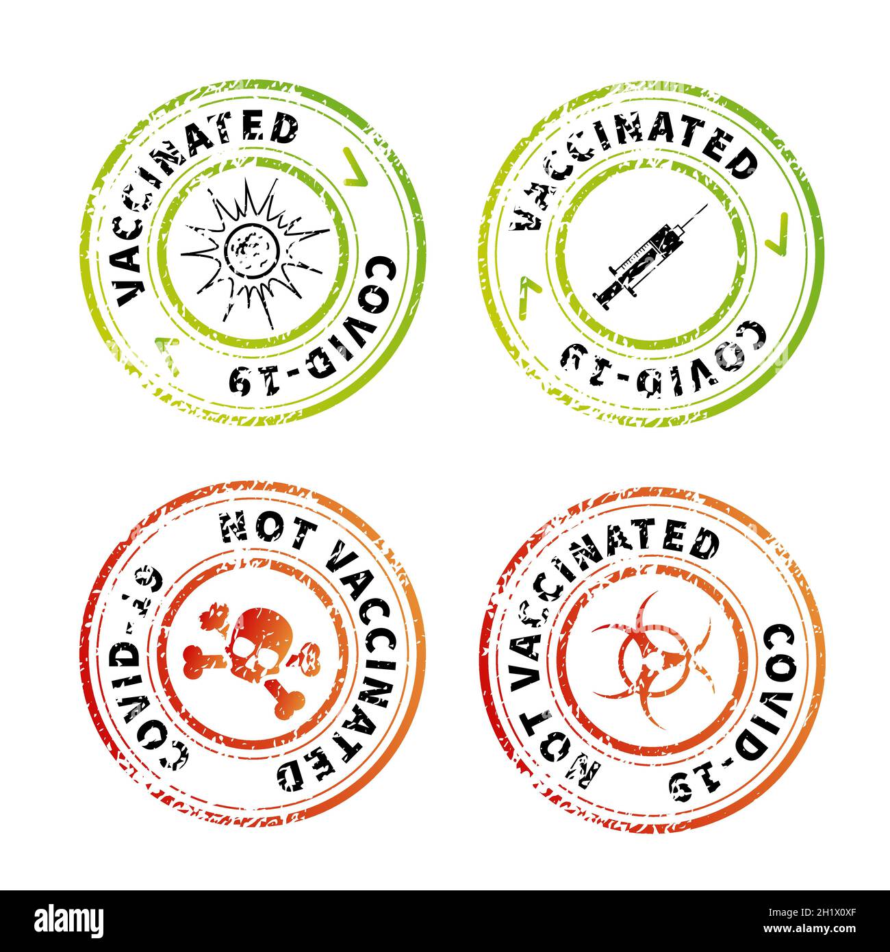 Vacciné et non, le timbre rond rouge et vert vintage est imprimé sur blanc Illustration de Vecteur