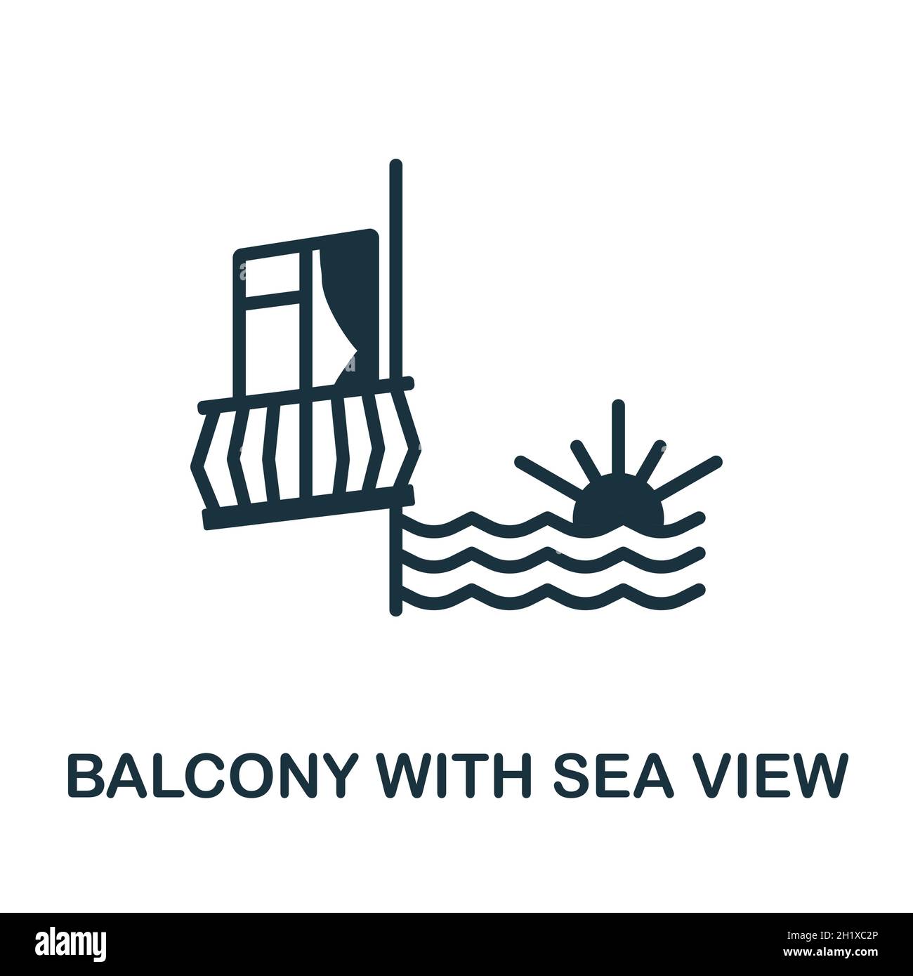 Icône balcon avec vue sur la mer.Panneau monochrome de la collection de balcons.Illustration d'un balcon créatif avec icône vue sur la mer pour la conception Web, les infographies et Illustration de Vecteur