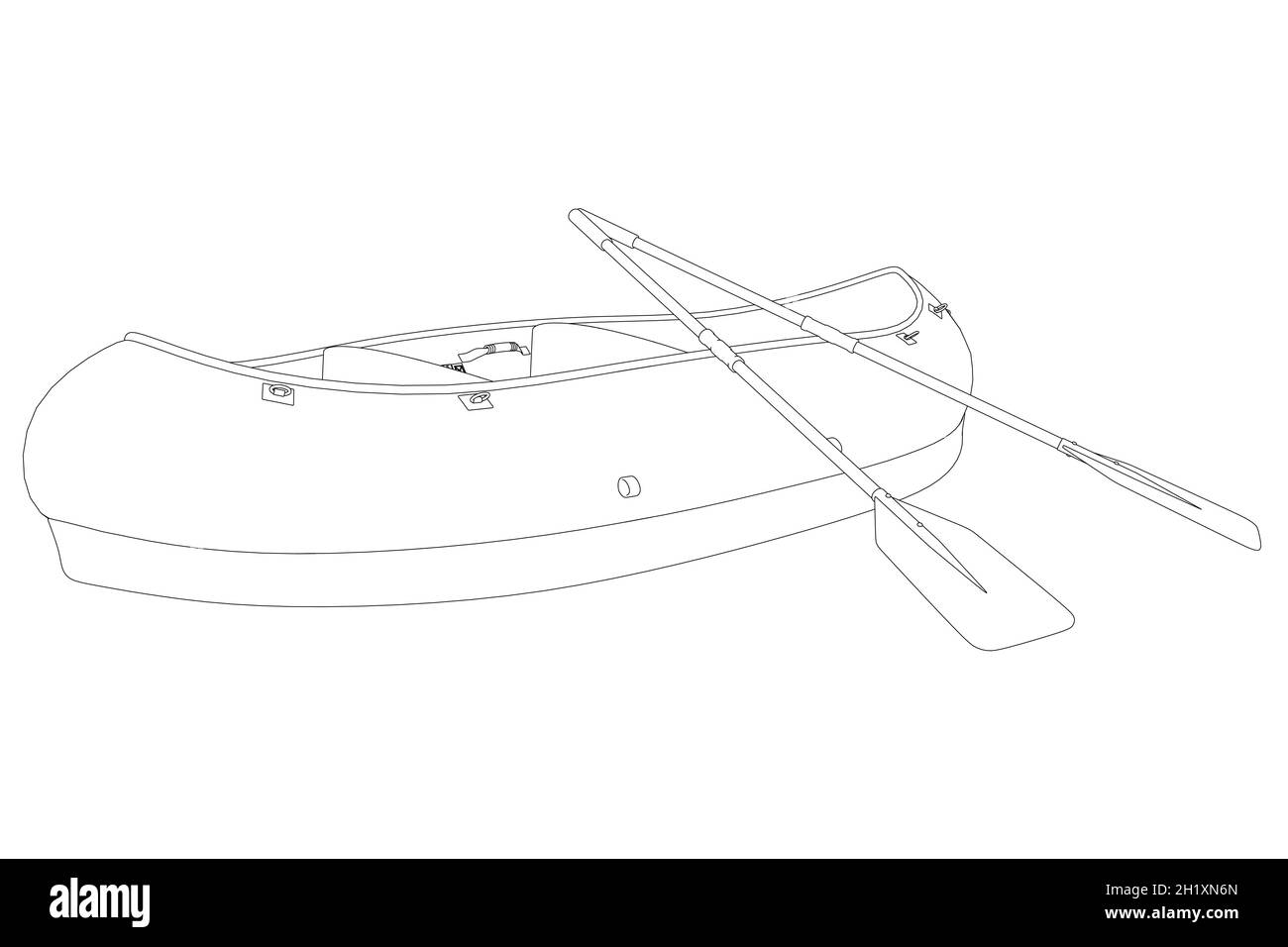 Contour d'un bateau en caoutchouc avec des aures de lignes noires isolées sur un fond blanc.Illustration vectorielle Illustration de Vecteur