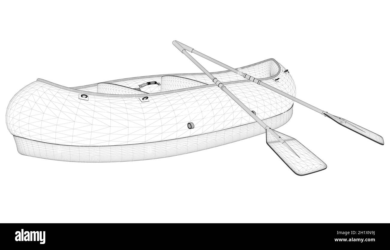 Élément filaire d'un bateau en caoutchouc avec des aures de lignes noires isolées sur un fond blanc.3D.Illustration vectorielle Illustration de Vecteur
