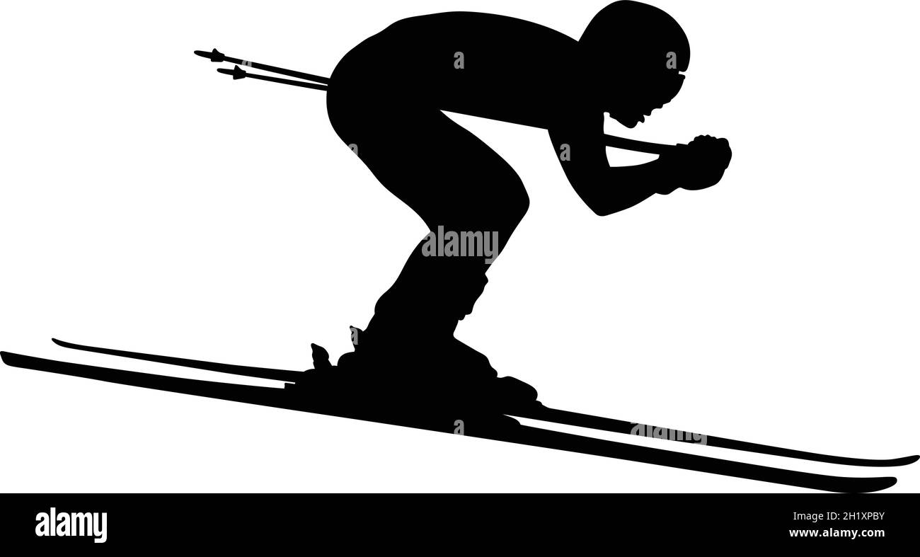 athlète alpin ski alpin silhouette noire Illustration de Vecteur