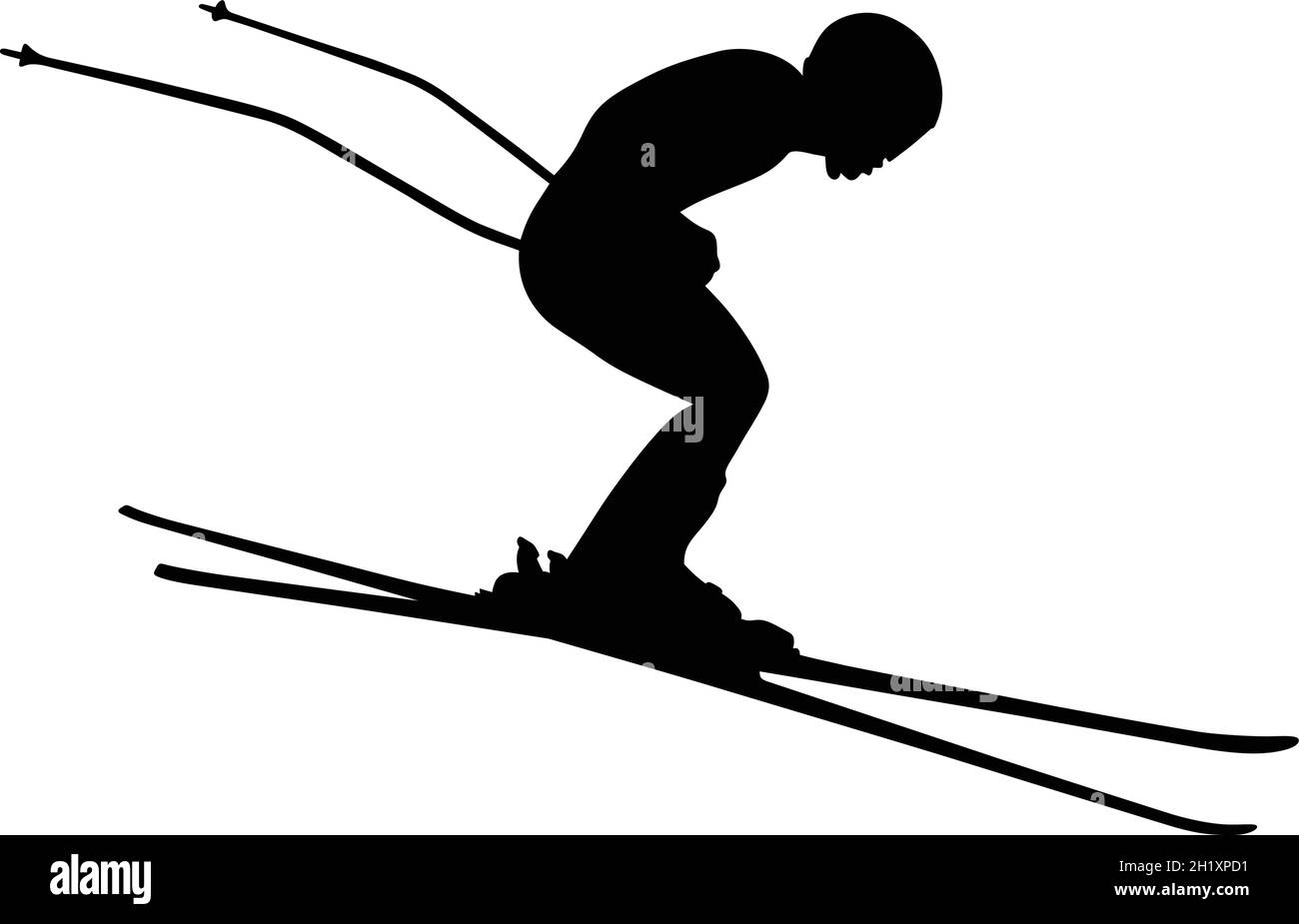 athlète skieur ski alpin ski alpin silhouette noire Illustration de Vecteur