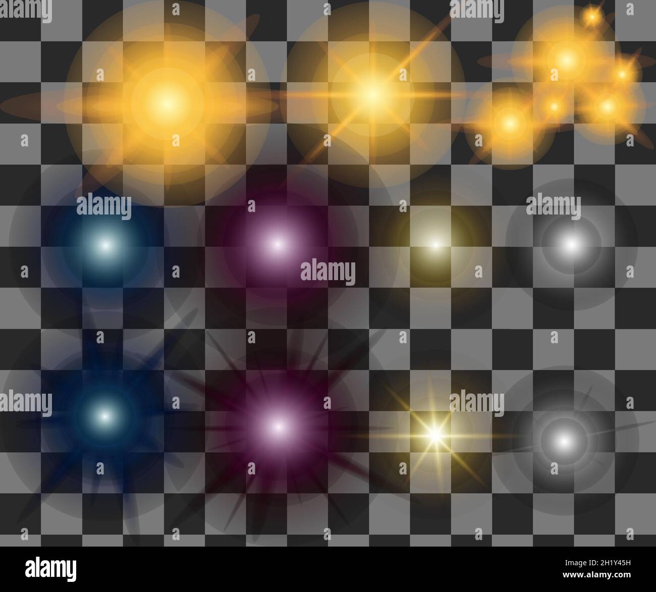 jeu d'effets de lumière multicolore, idéal pour les matériaux de différents modèles qui nécessitent des effets d'éclairage Illustration de Vecteur