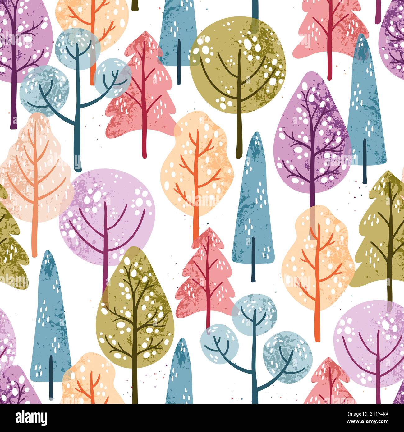 Adorable arbres colorés dessinés à la main, arrière-plan d'automne - idéal pour les textiles, les bannières, l'emballage, les papiers peints - conception vectorielle Illustration de Vecteur