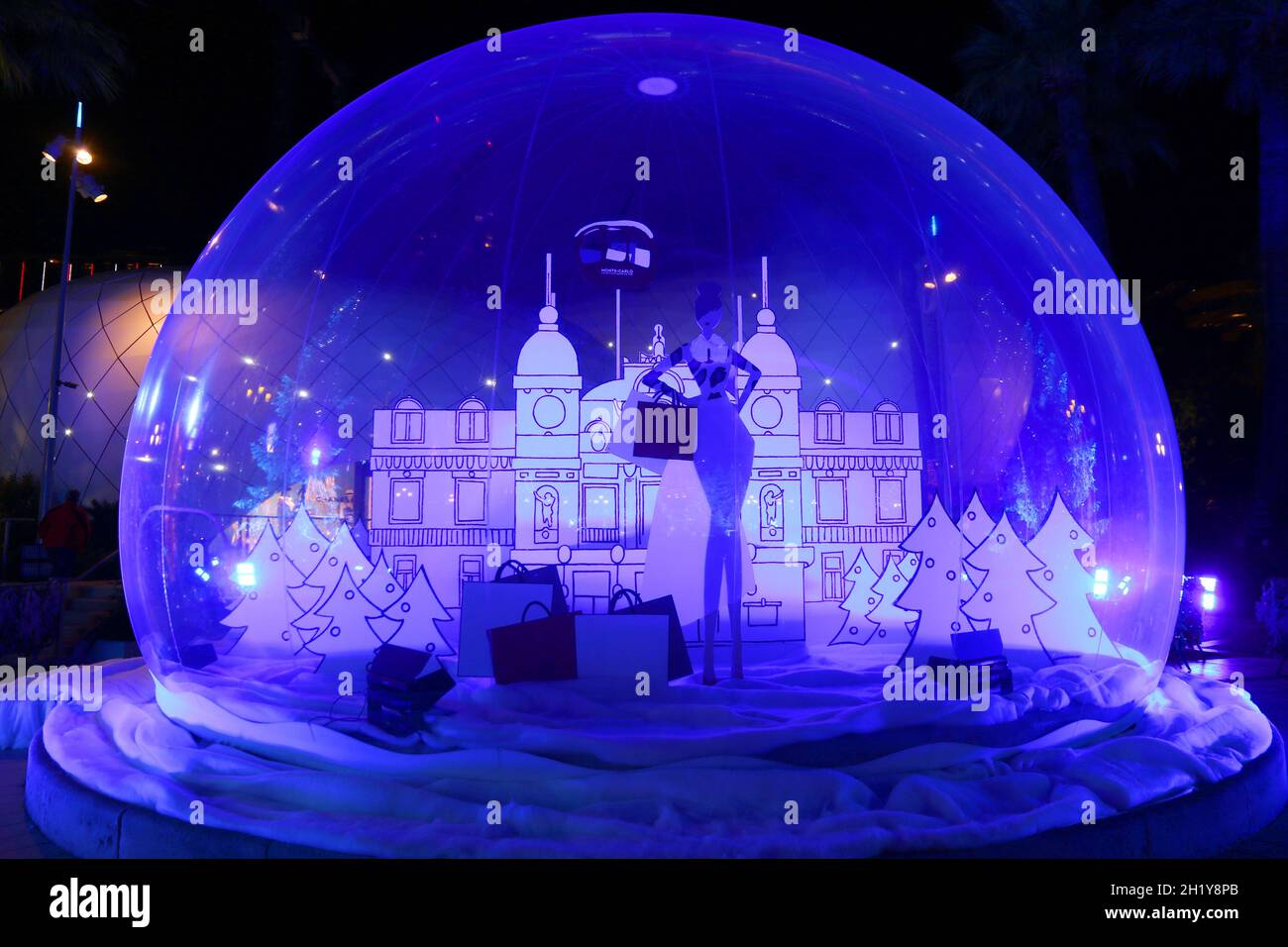 PRINCIPAUTÉ DE MONACO.PLACE DU CASINO.LUMIÈRES DE NOËL Banque D'Images