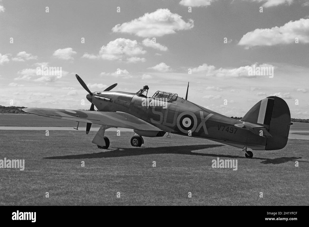 Hawker Hurricane V7497 restauré à l'aérodrome de Duxford, Cambridgeshire Banque D'Images