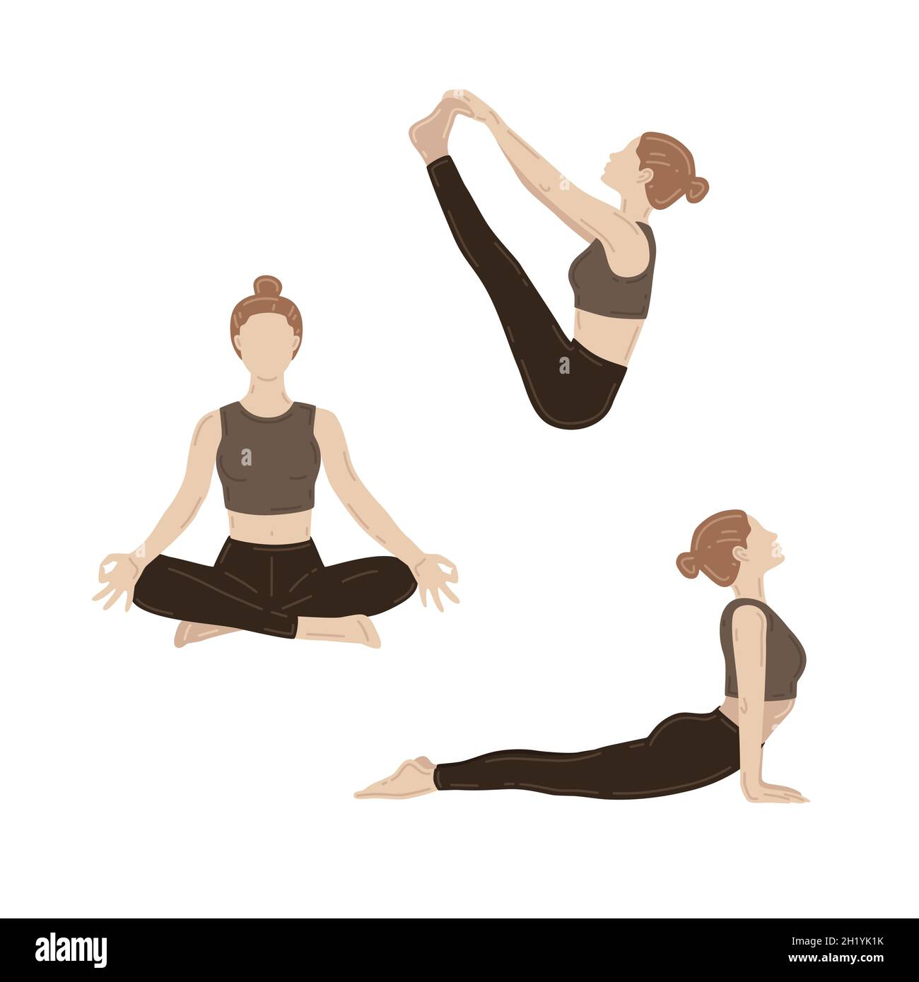 Jeunes femmes minces faisant des exercices de yoga.Ensemble d'illustrations vectorielles Illustration de Vecteur