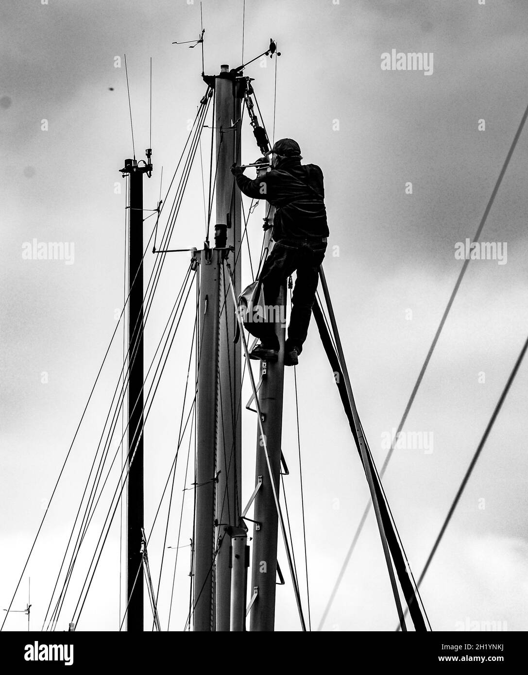 Mât de voilier Banque d'images noir et blanc - Alamy