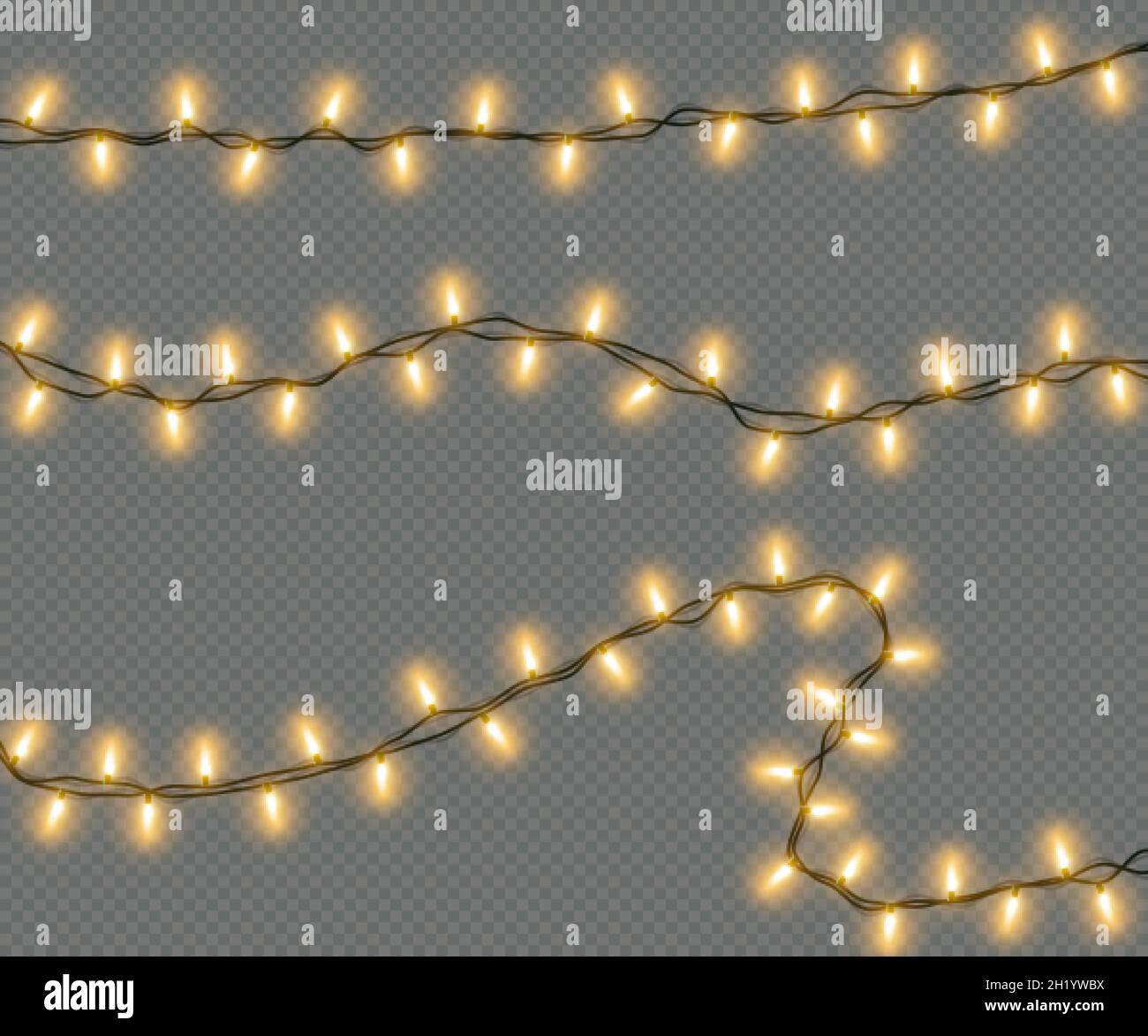 Lumières de Noël isolées sur un fond transparent.Guirlande électrique de Noël avec ampoules jaunes.Des lumières pour une carte de vœux de Noël Illustration de Vecteur