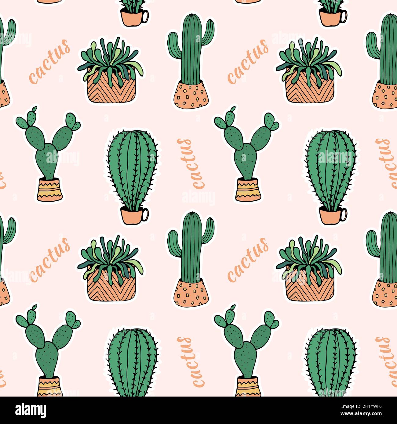 doodle illustration cactus noir sur blanc Illustration de Vecteur