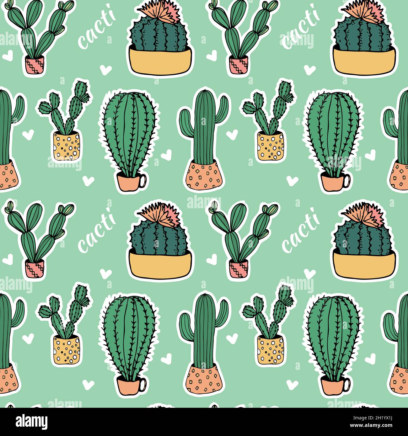 doodle illustration cactus noir sur blanc Illustration de Vecteur