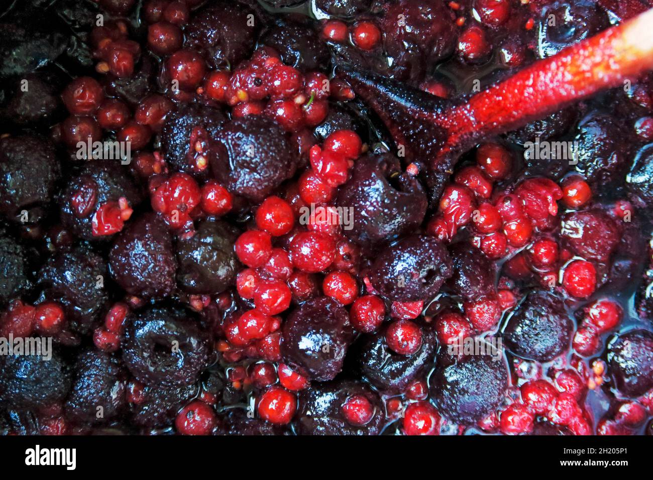 Gelée de fruits rouges en cours de production Banque D'Images