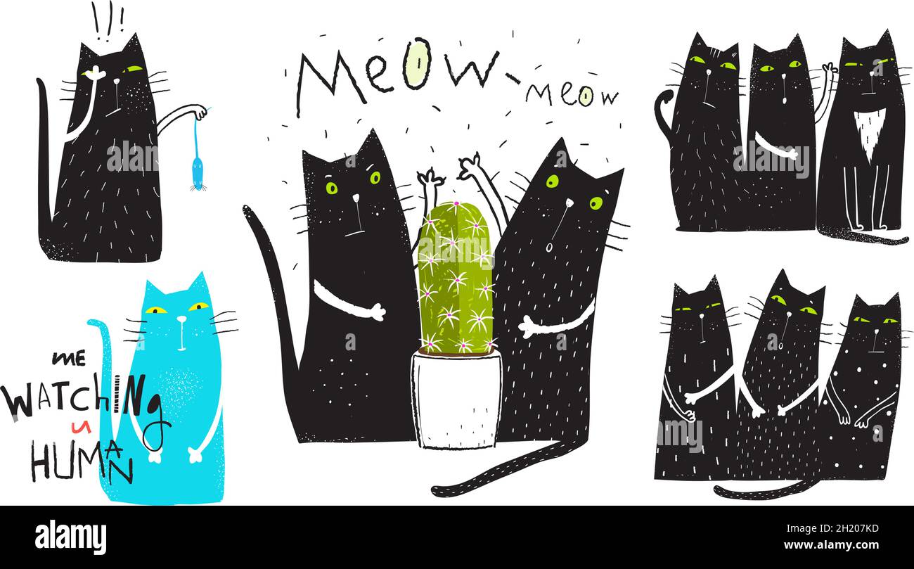 Jouer à Cats Funny humour Collection Illustration de Vecteur
