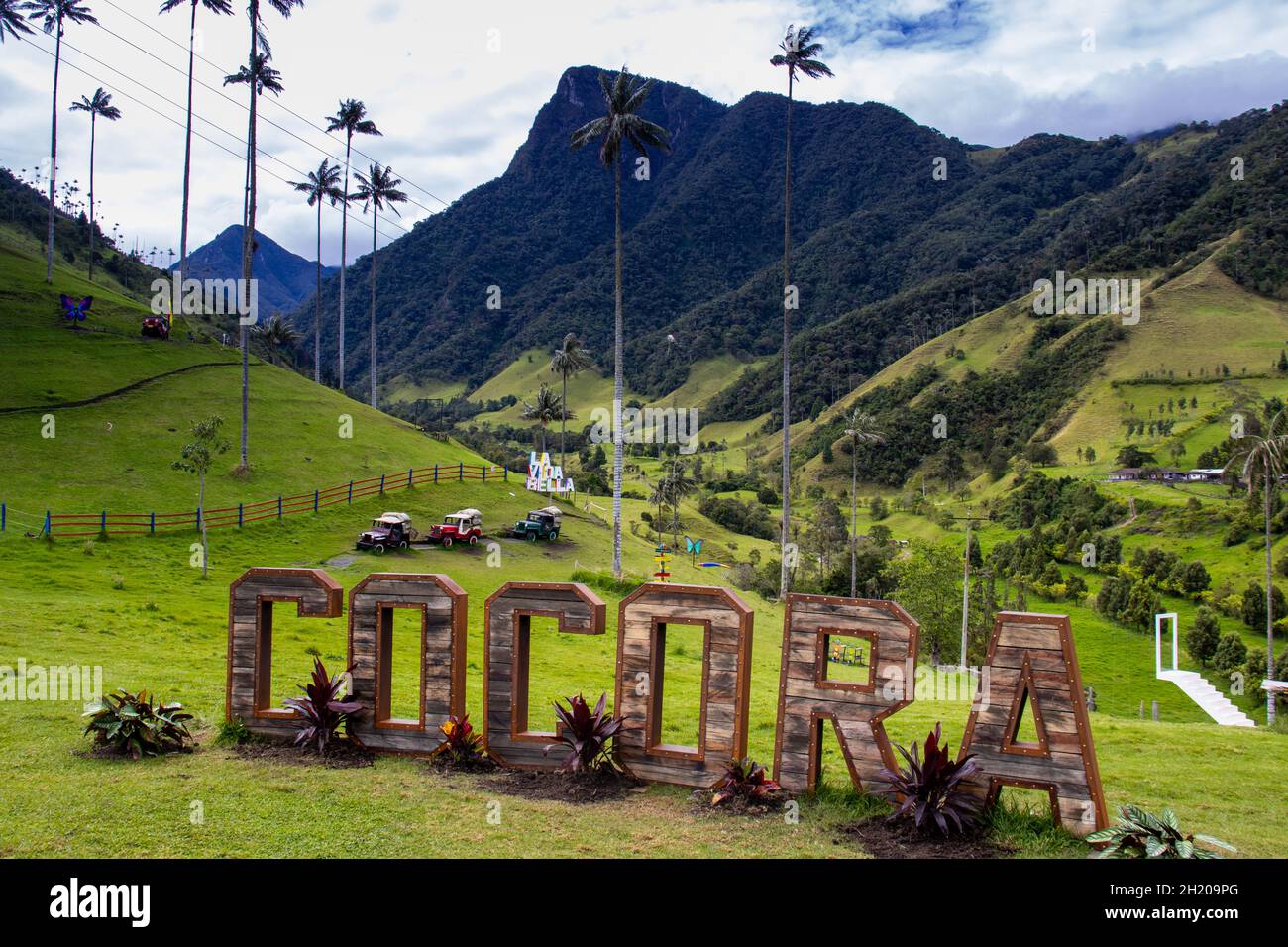 SALENTO, COLOMBIE - JUILLET 2021.La belle vallée de Cocora avec la célèbre colline de Morrogacho en arrière-plan et les palmiers de cire, le national colombien Banque D'Images