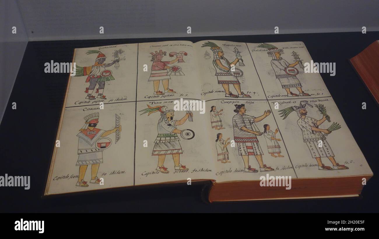 Copie du Codex Florentino au Musée Amparo de Puebla, au Mexique Banque D'Images