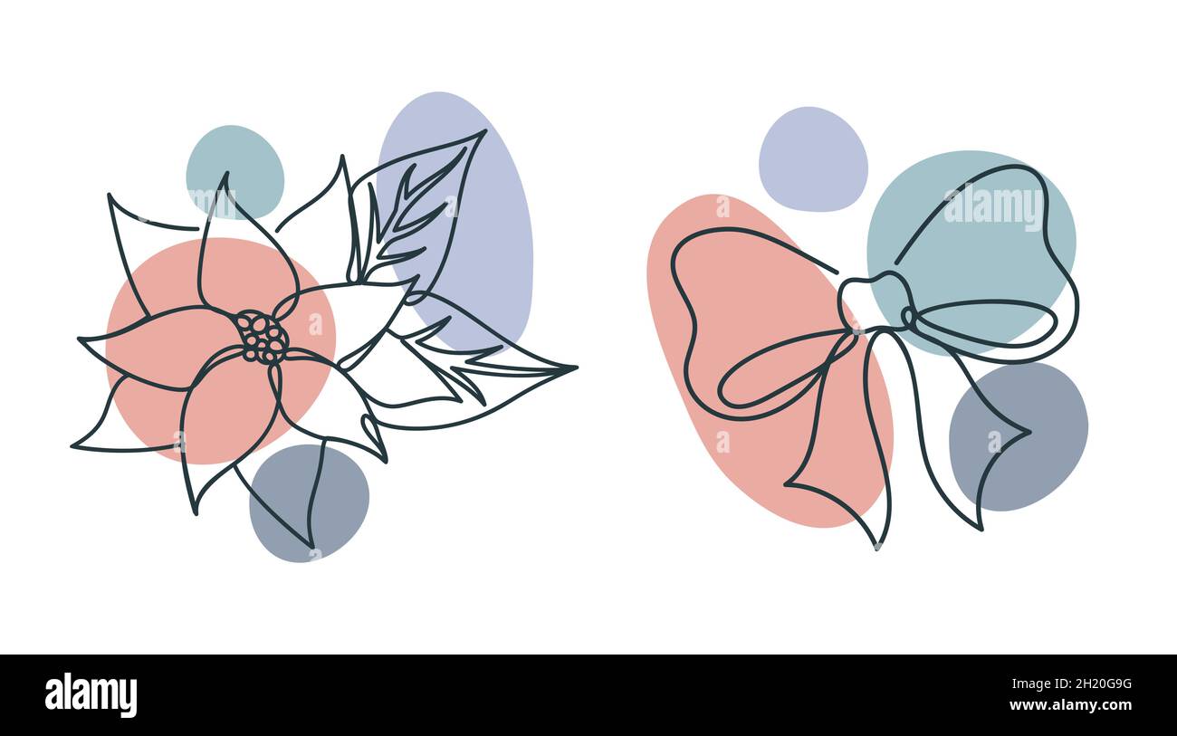 Fleur de Noël de style linéaire dessiné à la main. Illustration de Vecteur