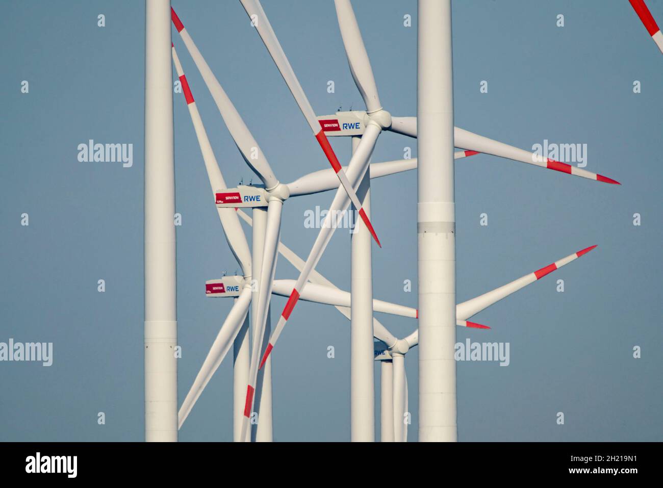 Windpark Königshovener Höhe, parc éolien de RWE Innogy, sur une zone recultivée de la mine opencast Garzweiler, Senvion 3.2M114 éoliennes, Bedburg, Banque D'Images