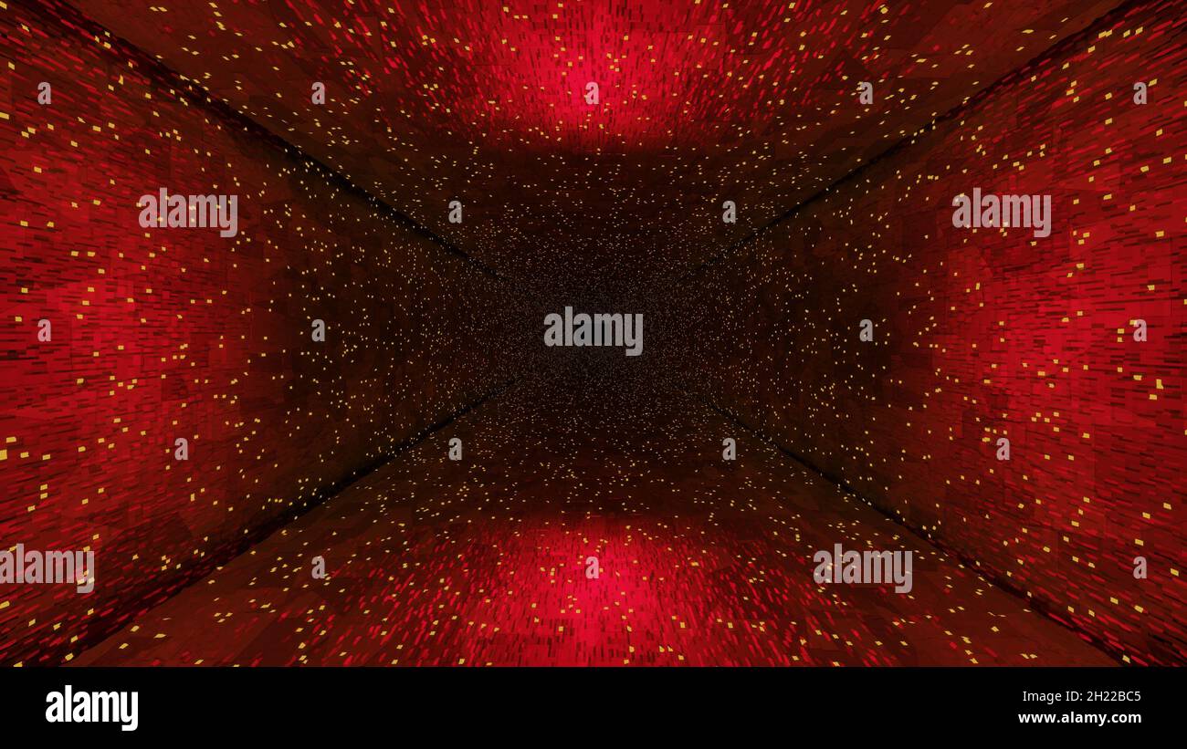 Tunnel d'énergie abstrait avec éclairage rouge cinématographique et surface texturée Banque D'Images