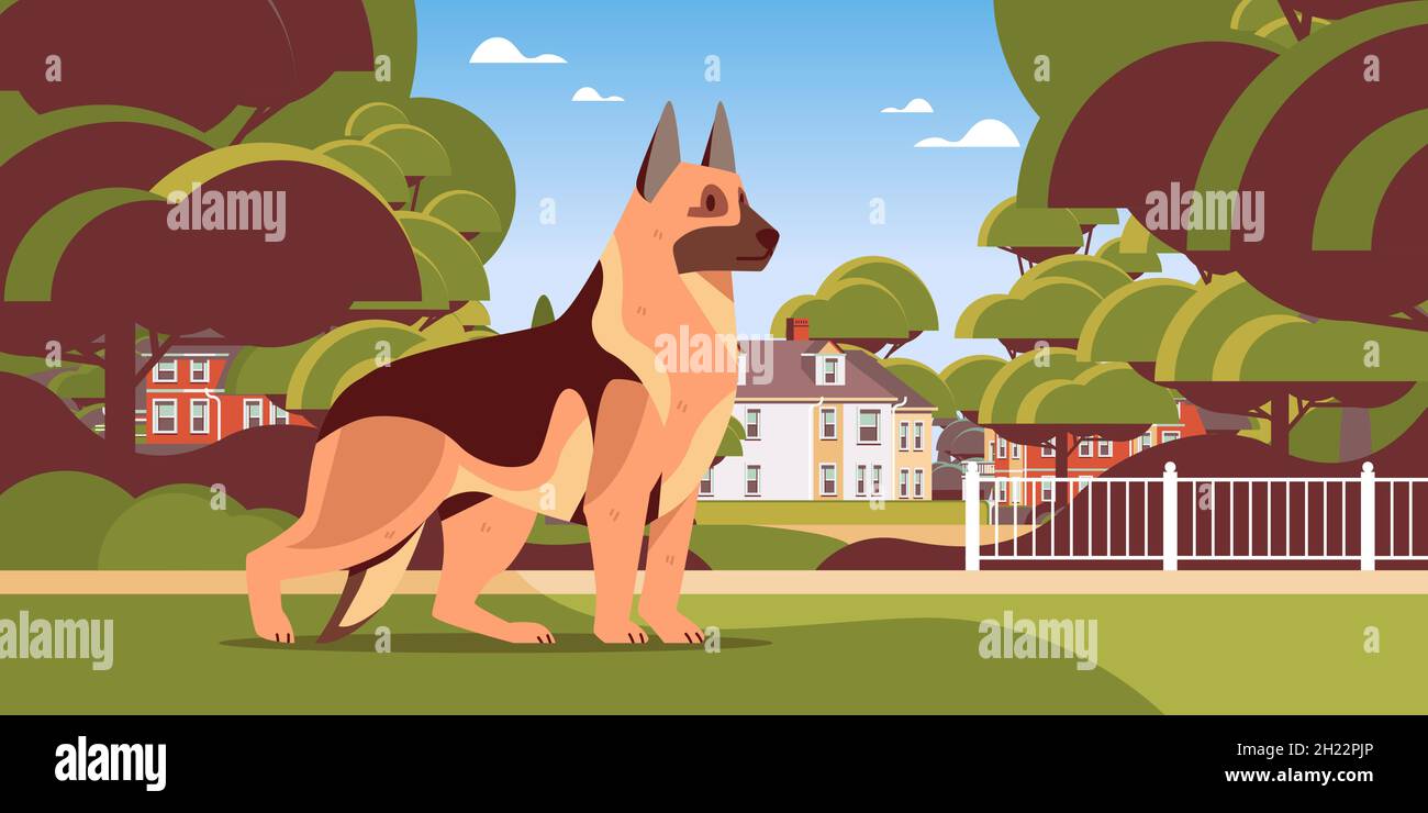 german berger marche plein air mignon chien fourrure homme ami animal domestique concept Illustration de Vecteur