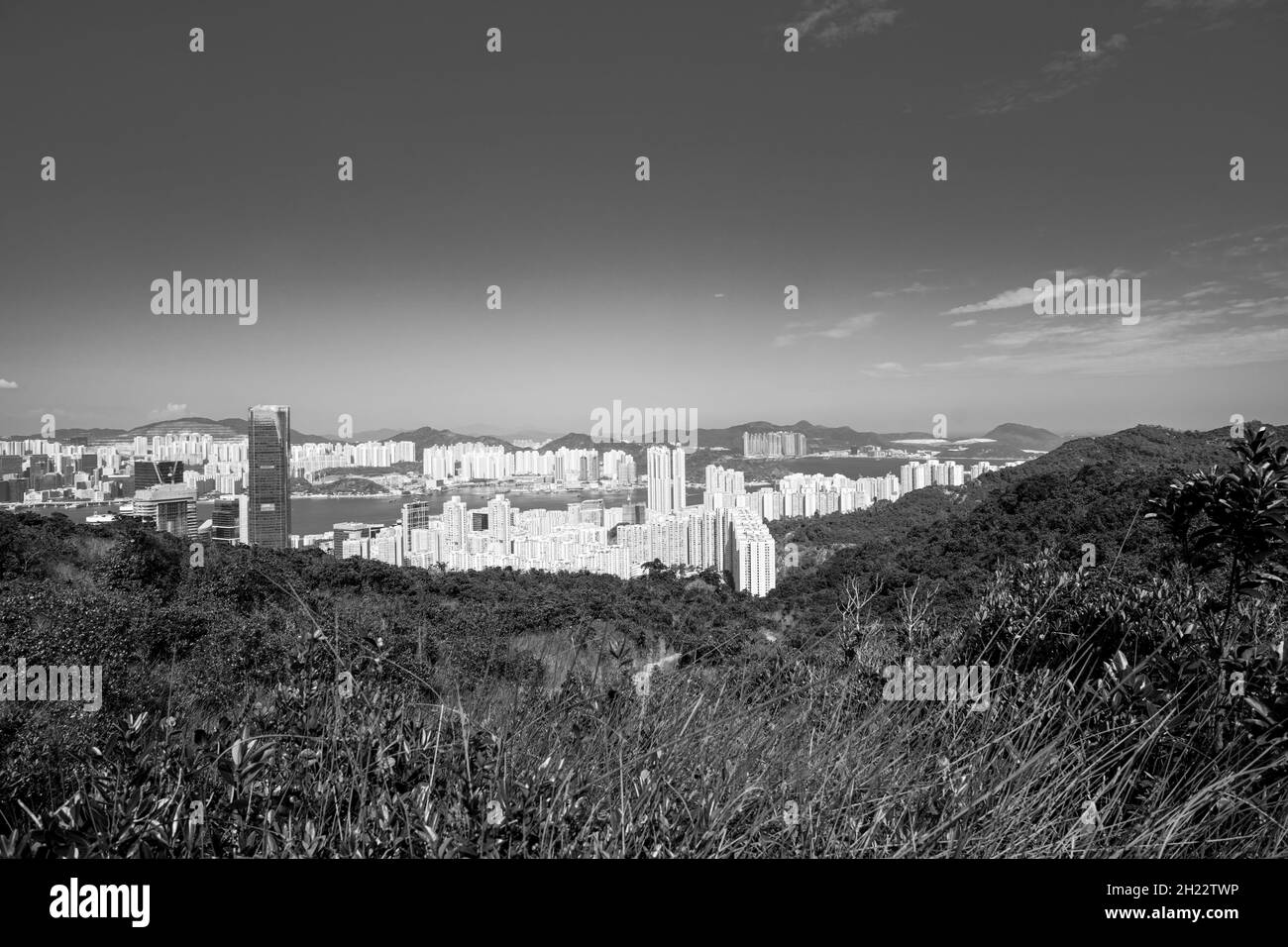 Paysage noir et blanc de Hong Kong Banque D'Images