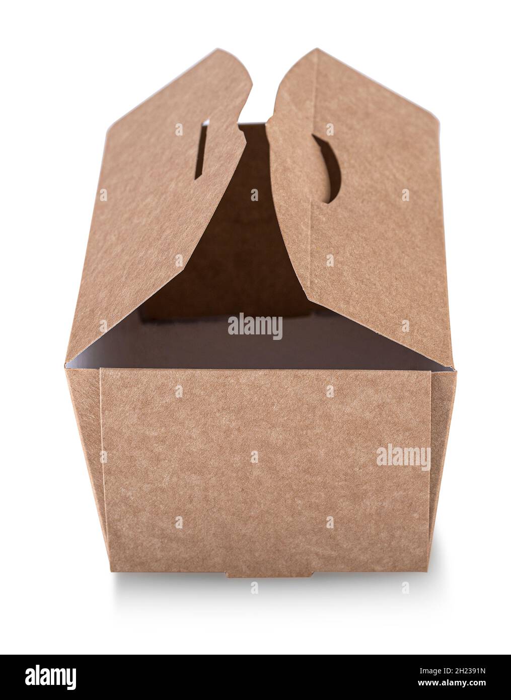 Boîte à nourriture en papier ouverte marron isolée sur fond blanc avec chemin de coupure Banque D'Images Boîte à nourriture en papier ouverte marron isolée sur fond blanc avec chemin de coupure Banque D'Images
