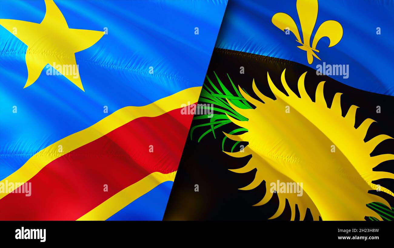Drapeaux de la RD Congo et de la Guadeloupe.Motif drapeau en relief.Guadeloupe Dr Congo drapeau, image, fond d'écran.Image Dr Congo vs Guadeloupe, rendu 3D.Cong. Dr Banque D'Images