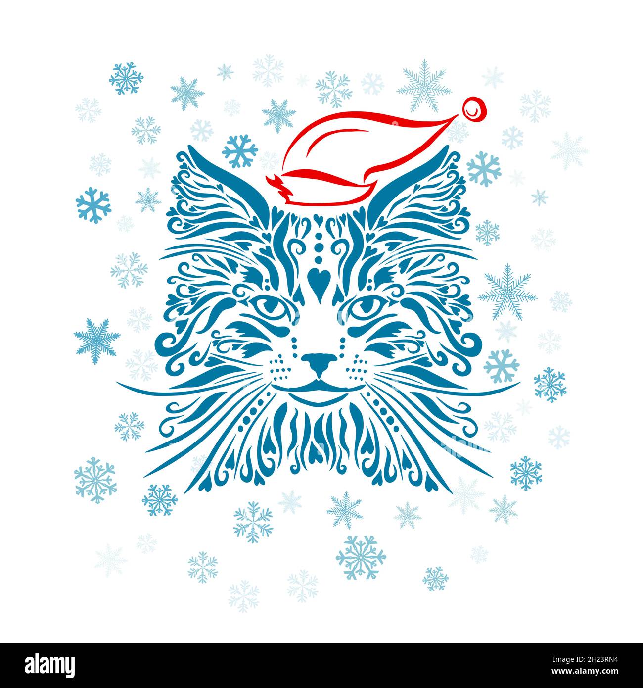 Modèle de tête Cat.Chat d'hiver.Flocons de neige.Illustration vectorielle Illustration de Vecteur