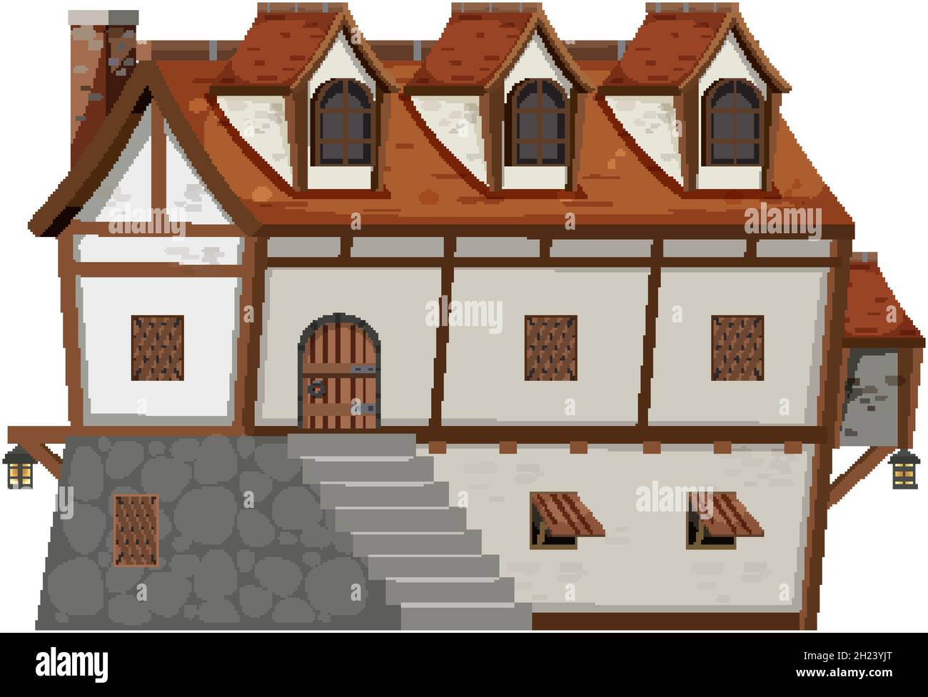 Ancien manoir médiéval sur fond blanc Illustration de Vecteur