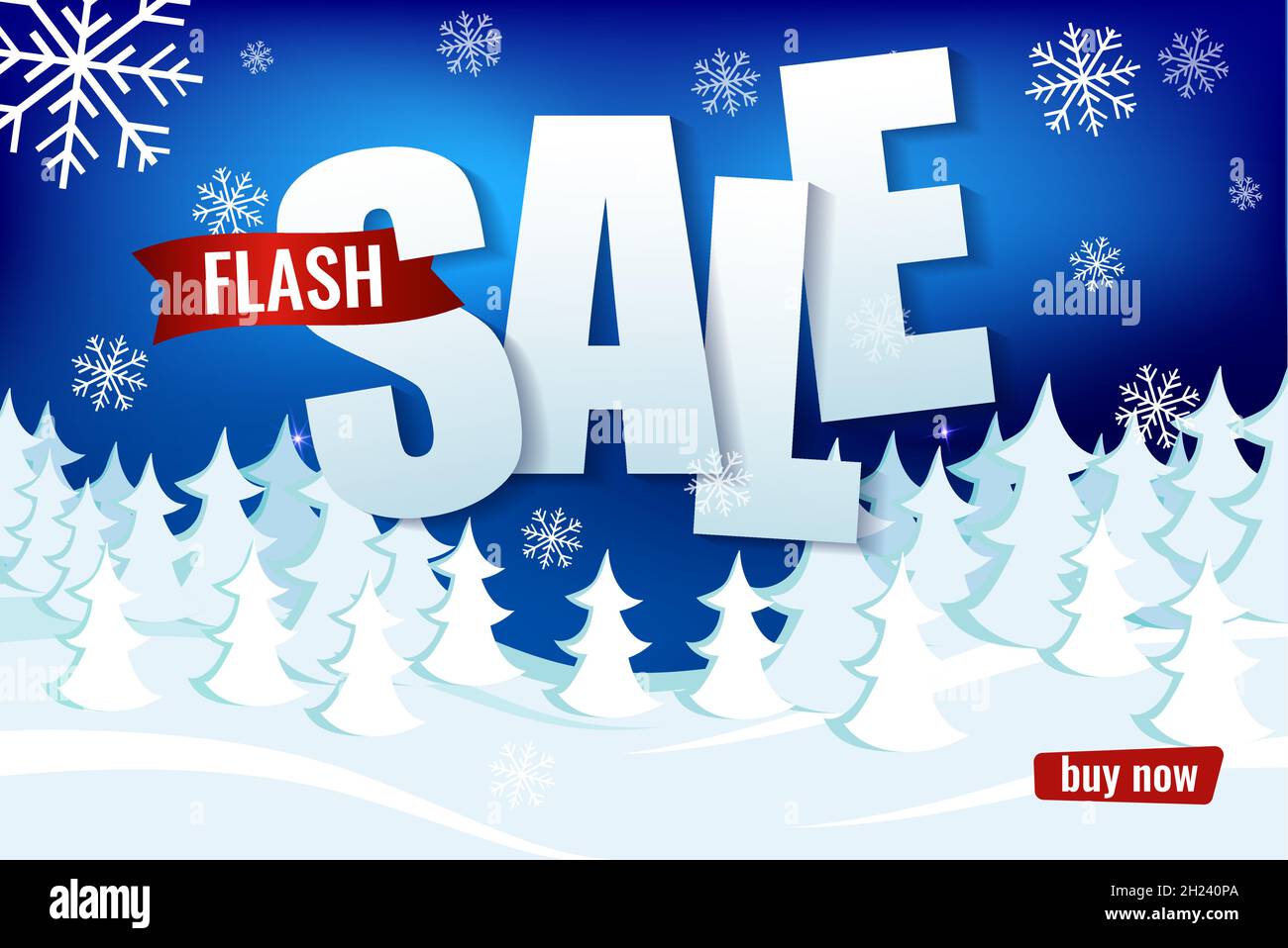 Vente Flash jusqu'à 50 %.Texte de style papier sur le fond de la forêt  enneigée d'hiver Image Vectorielle Stock - Alamy