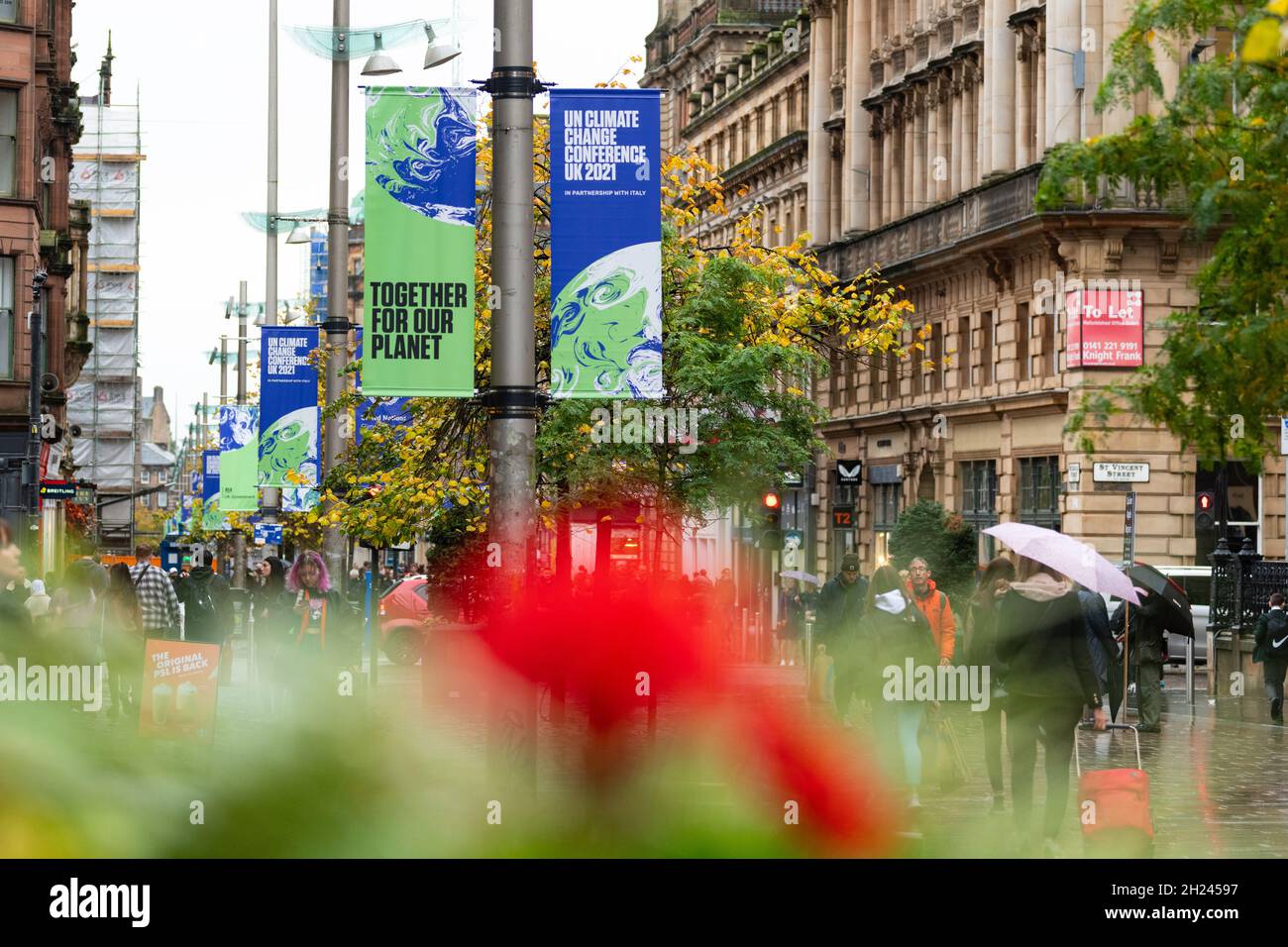 Bannières de la COP26 pour la Conférence des Nations Unies sur les changements climatiques, Glasgow, Écosse, Royaume-Uni Banque D'Images