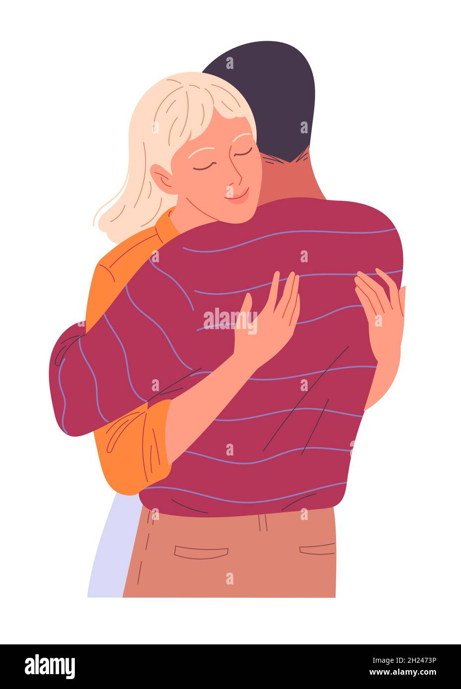 Fille embrasse sensuellement son ami avec ses yeux fermés. Illustration de Vecteur