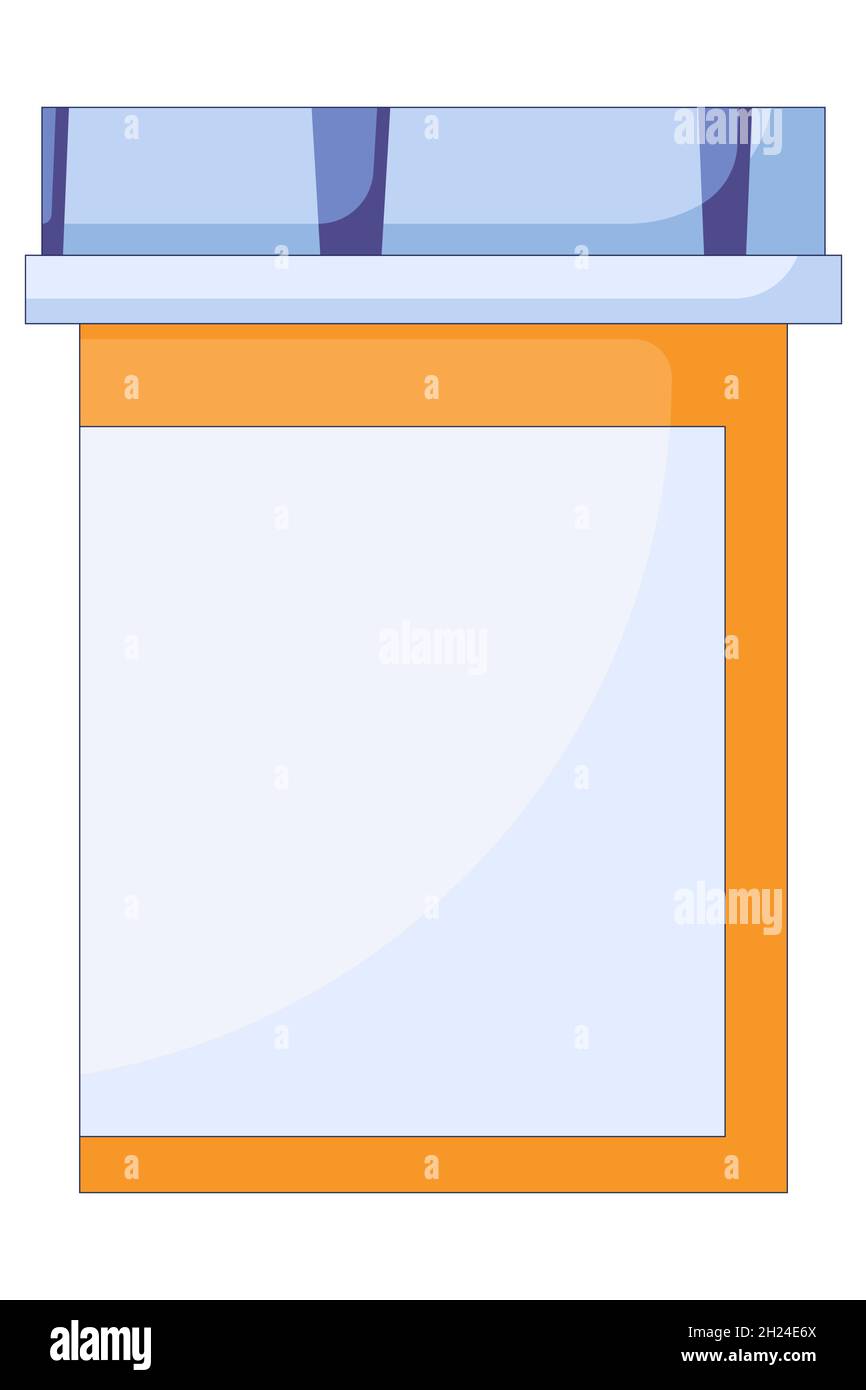 Icône de bouteille de pilule dans un style plat, médicament plastique orange contenant de pilule, illustration isolée sur un fond blanc. Illustration de Vecteur