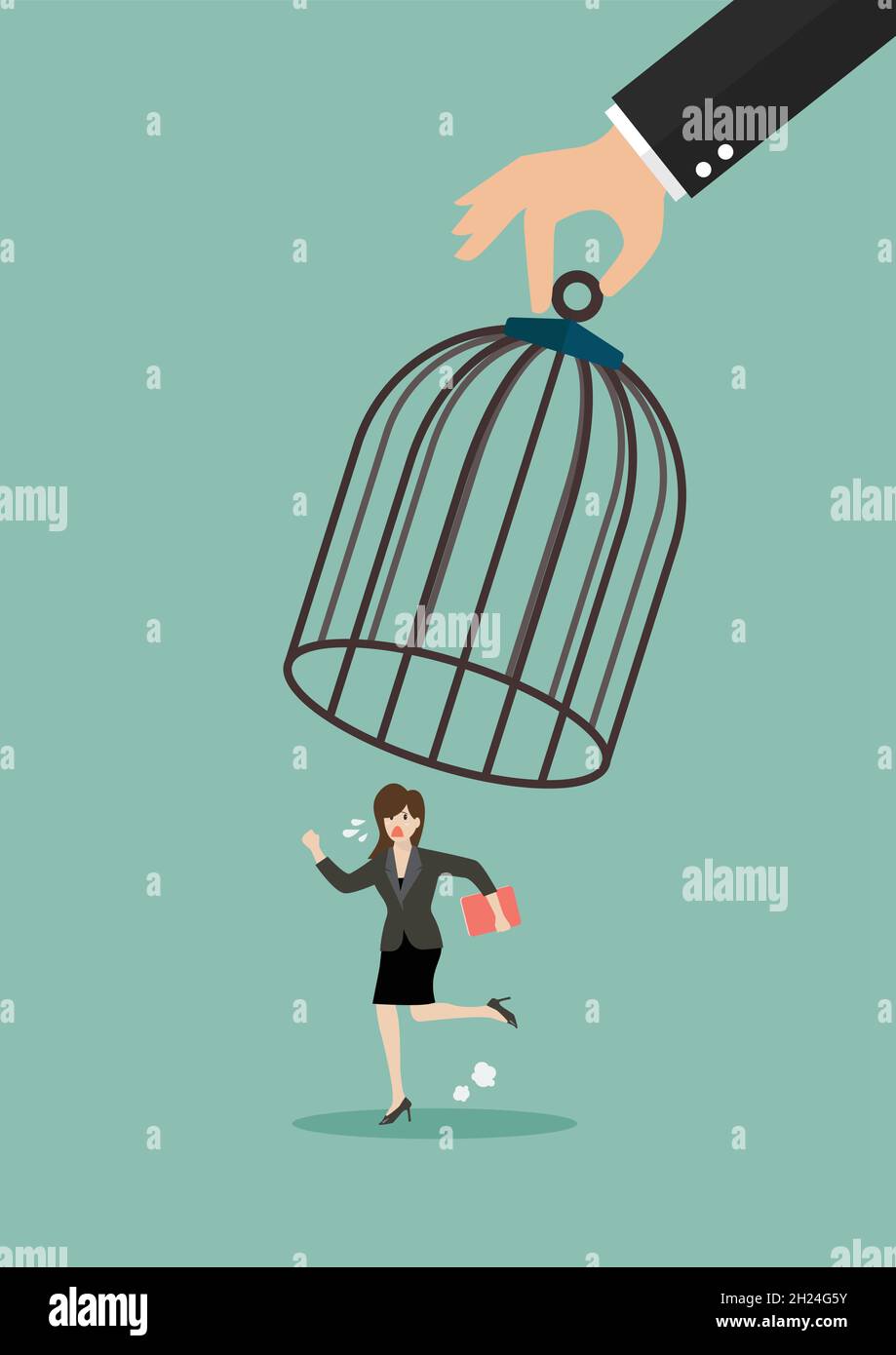 Une femme d'affaires s'est enragé de la grande cage à oiseaux.Concept d'entreprise.Illustration vectorielle Illustration de Vecteur