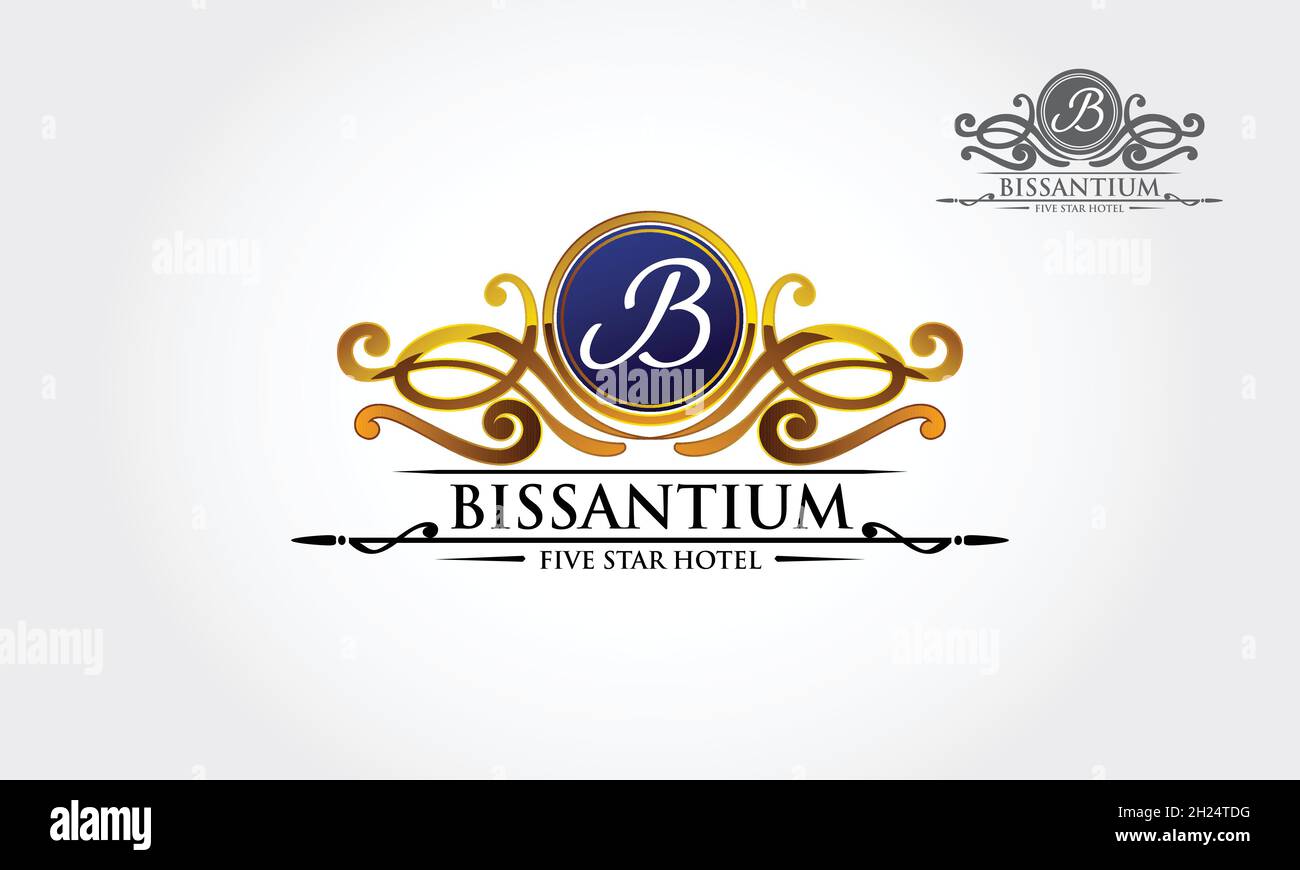 Modèle de logo vecteur hôtel Bissantium cinq étoiles.Le logo Royal PROFESSIONAL Crest en forme de B vector. Illustration de Vecteur
