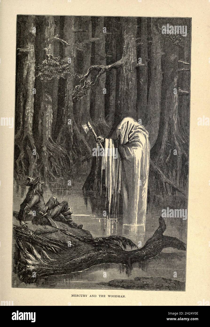 Mercury et The Woodman, des fables d'Aesop illustrés par Joseph ...