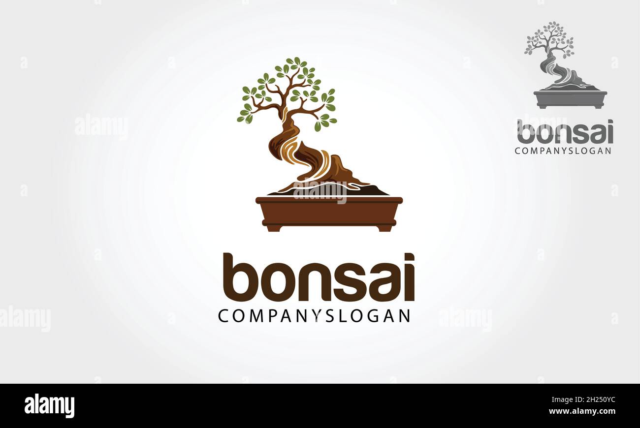 Modèle de logo vectoriel Bonsai.Illustration ce bel arbre est un symbole de vie, de force une bonne santé. Illustration de Vecteur