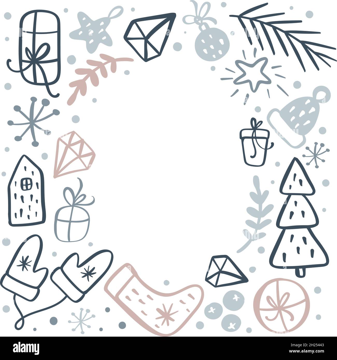 Cadre de Noël carré de Noël Doodle éléments scandinaves avec place pour