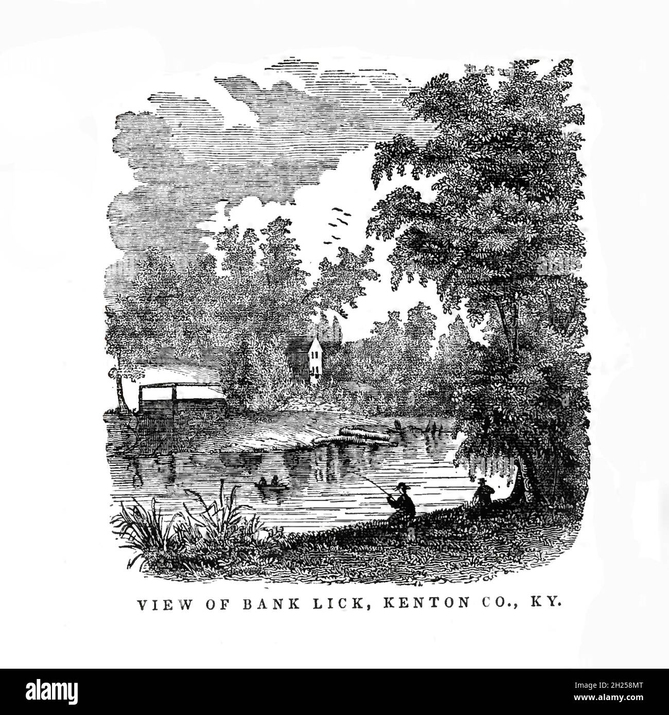 Vue de Bank Lick, Kenton County dans le livre ' Historical Sketches of Kentucky (1847) ' SON HISTOIRE, ANTIQUITÉS, ET CURIOSITÉS NATURELLES, GÉOGRAPHIQUE, STATISTIQUE,ET DES DESCRIPTIONS GÉOLOGIQUES.AVEC DES ANECDOTES DE LA VIE DE PIONNIER par Lewis Collins.Publié par Lewis Collins, Maysville, KY. Et J. A. & U. P. James Cincinnati. En 1847 Banque D'Images