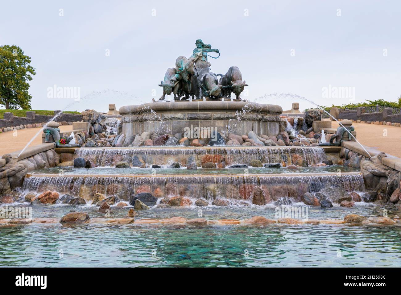 La fontaine Gefion, représentant la déesse mythologique nordique Gefion et quatre fils transformés en taureaux.Plus grand monument à Copenhague, Danemark Banque D'Images