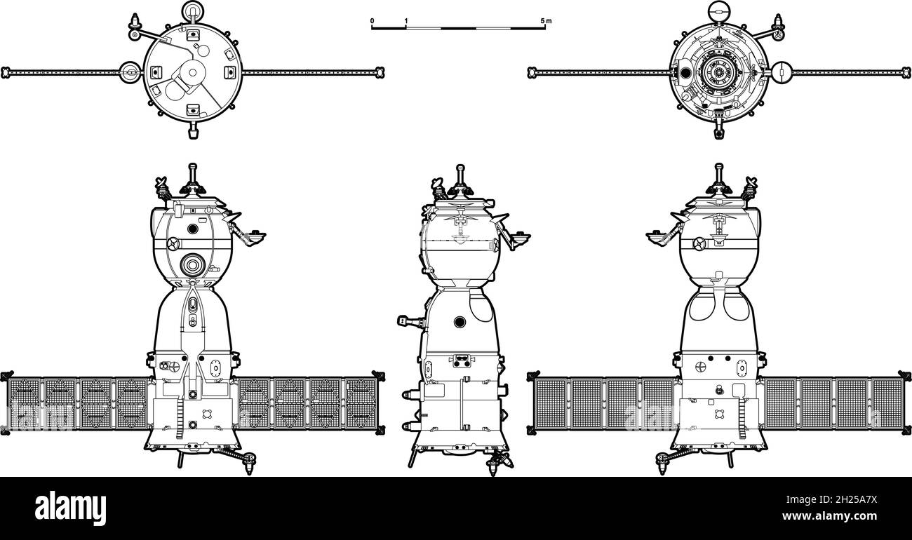 vaisseau spatial haute-détaillé Soyuz TMA disponible format vectoriel EPS-8 séparé par des groupes pour faciliter l'édition Illustration de Vecteur