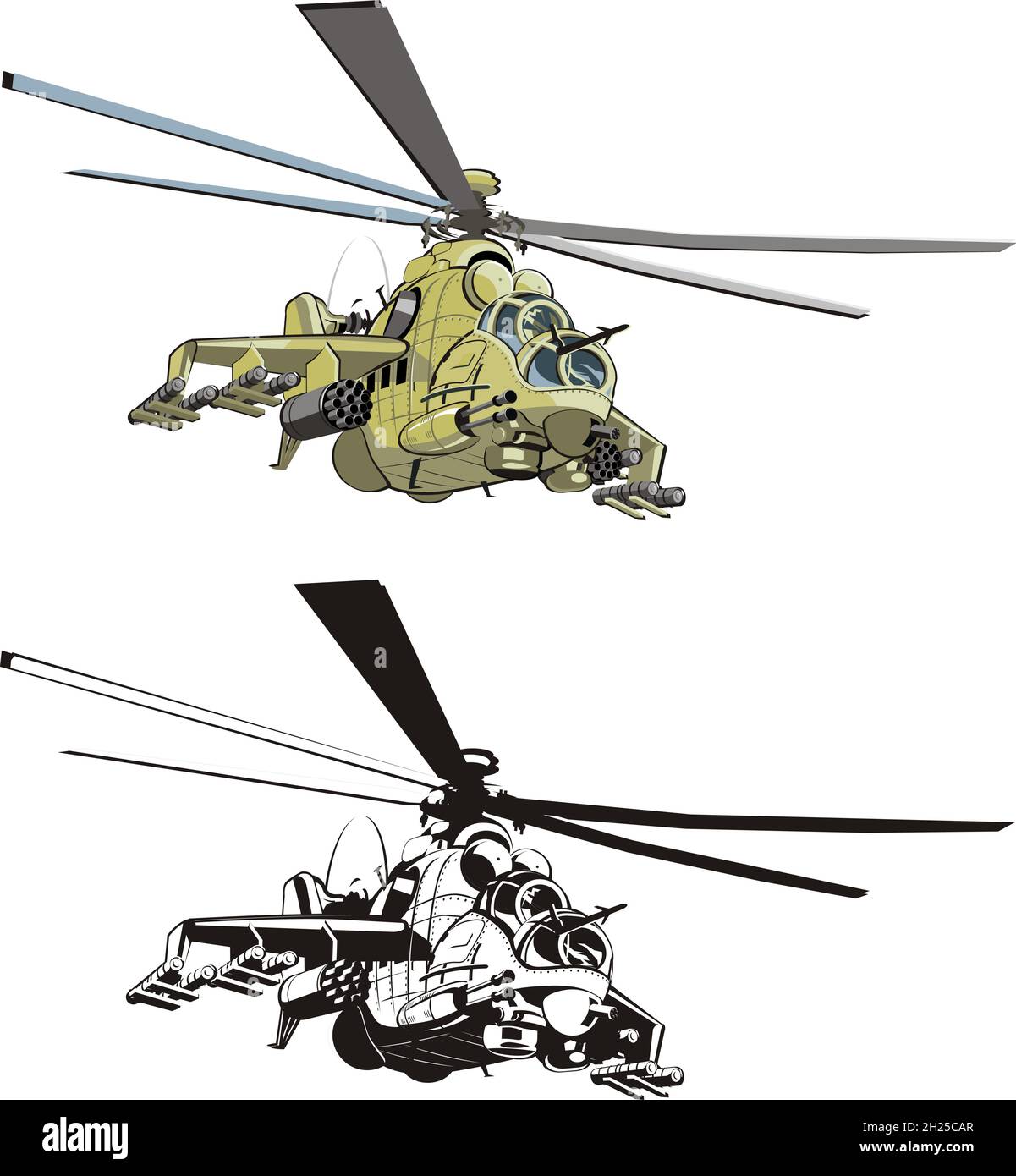 hélicoptère de grève russe de dessin animé.Format vectoriel EPS-8 disponible, séparé par des groupes et des calques, pour un montage facile Illustration de Vecteur