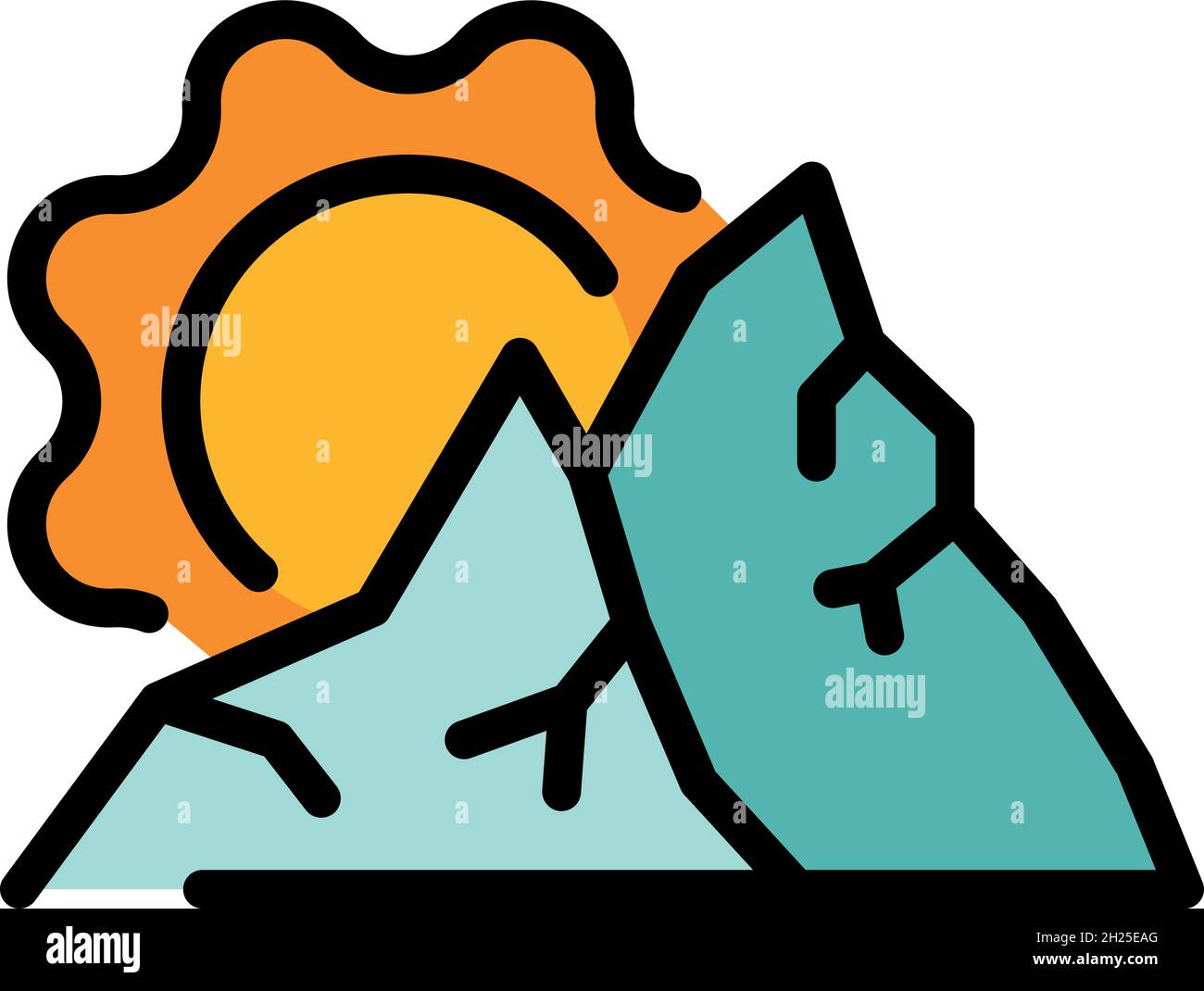 Icône montagnes ensoleillées.Contour montagnes ensoleillées vecteur icône couleur plat isolé Illustration de Vecteur