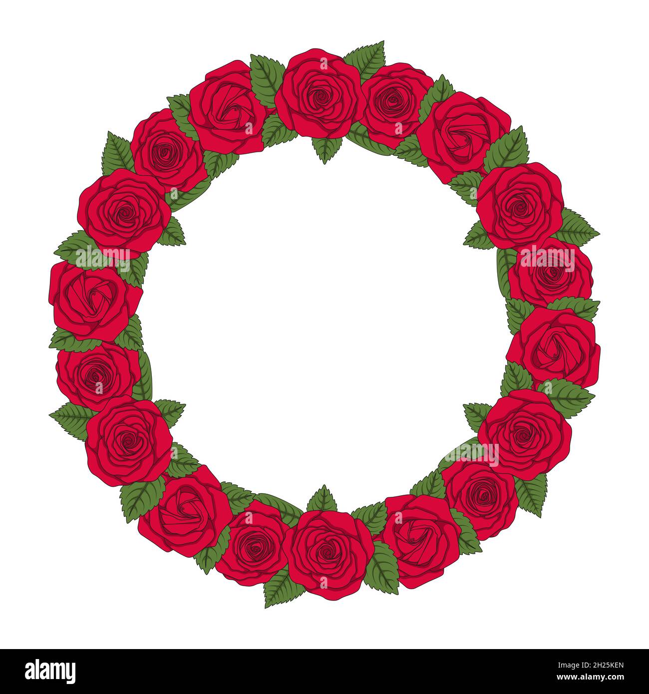 Illustration colorée d'une couronne ronde de roses rouges.Objet vectoriel isolé sur fond blanc. Illustration de Vecteur