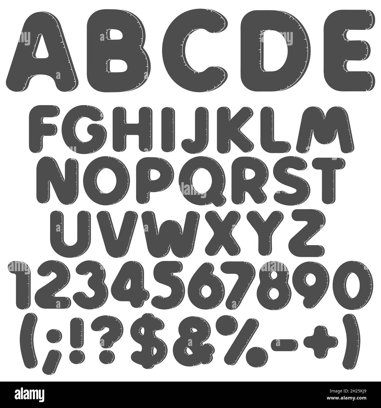 Alphabet gonflable, lettres, chiffres et signes.Ensemble d'objets vectoriels isolés en noir et blanc sur fond blanc. Illustration de Vecteur