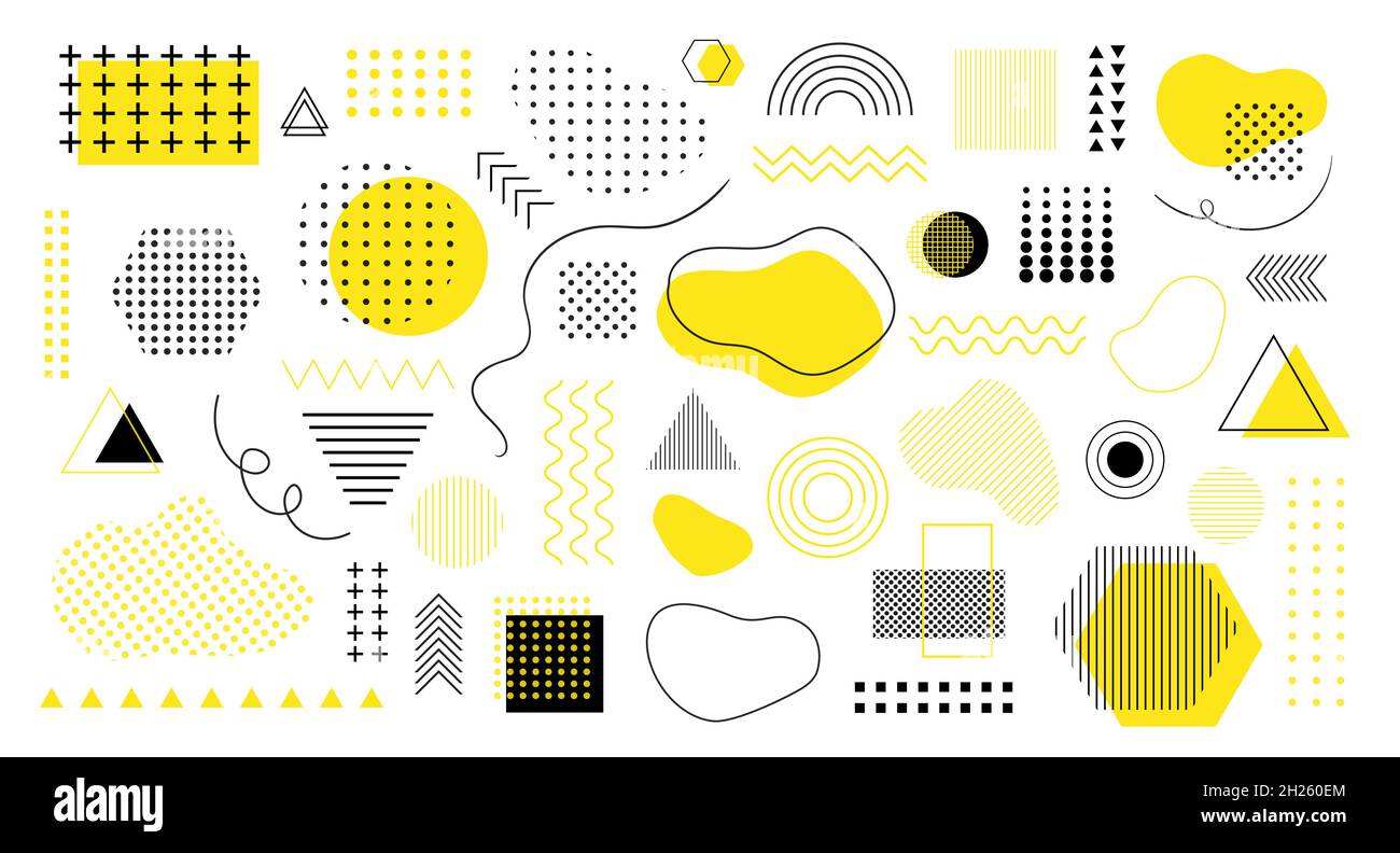 Éléments abstraits de conception graphique.Ensemble de vecteurs de formes géométriques minimales différentes, lignes, points Illustration de Vecteur