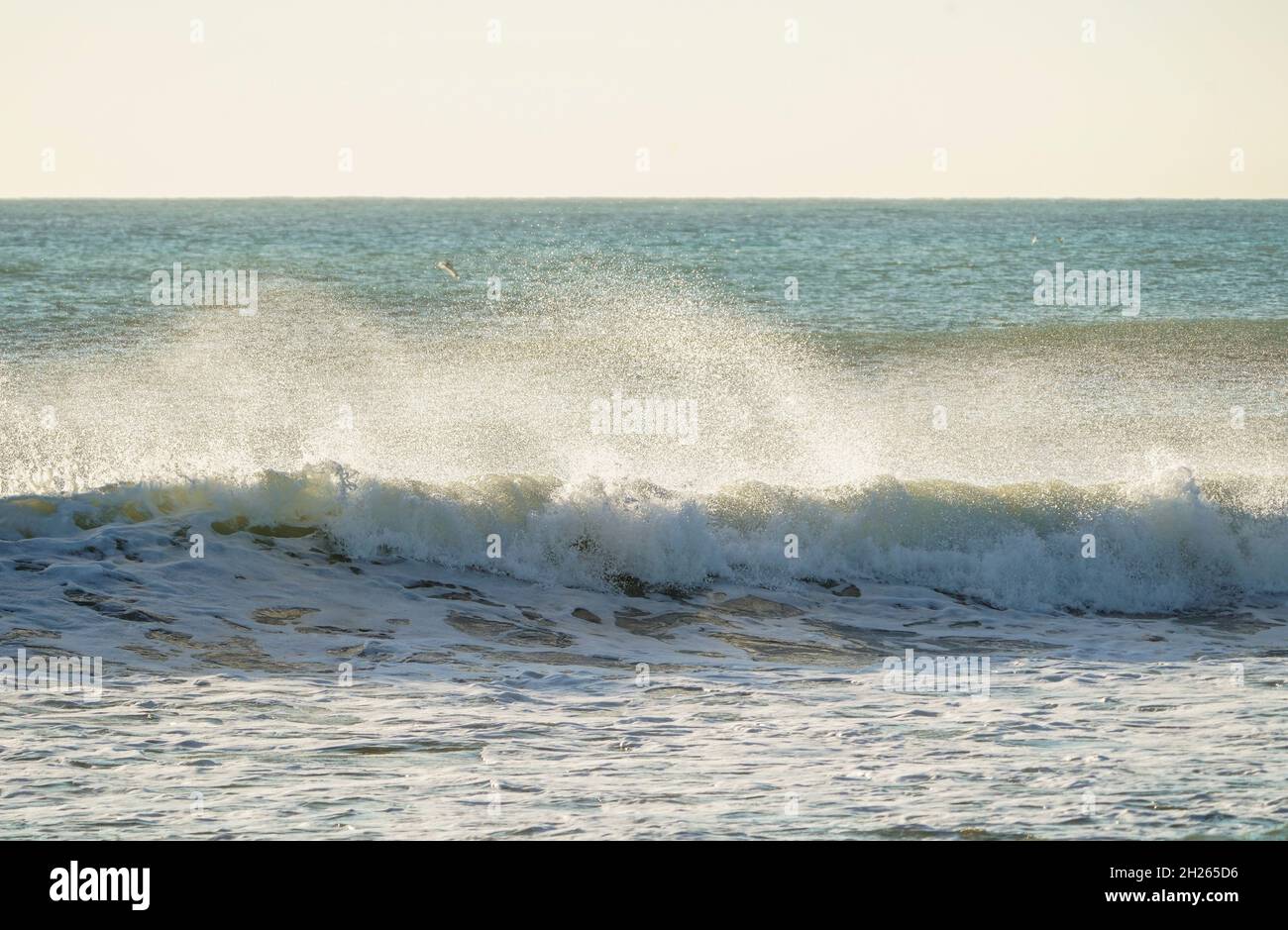 Vagues sur la côte en Espagne, Andalousie, Espagne. Banque D'Images